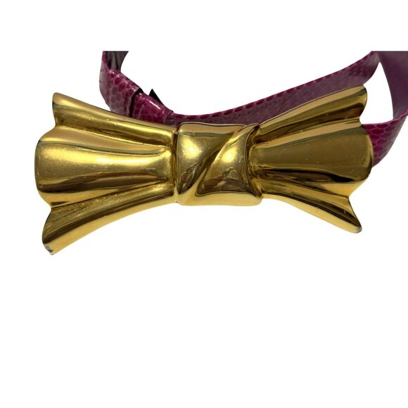 Vintage Alexis Kirk Magenta Snakeskin Belt Oversized Deco Goldtone Bow Signed